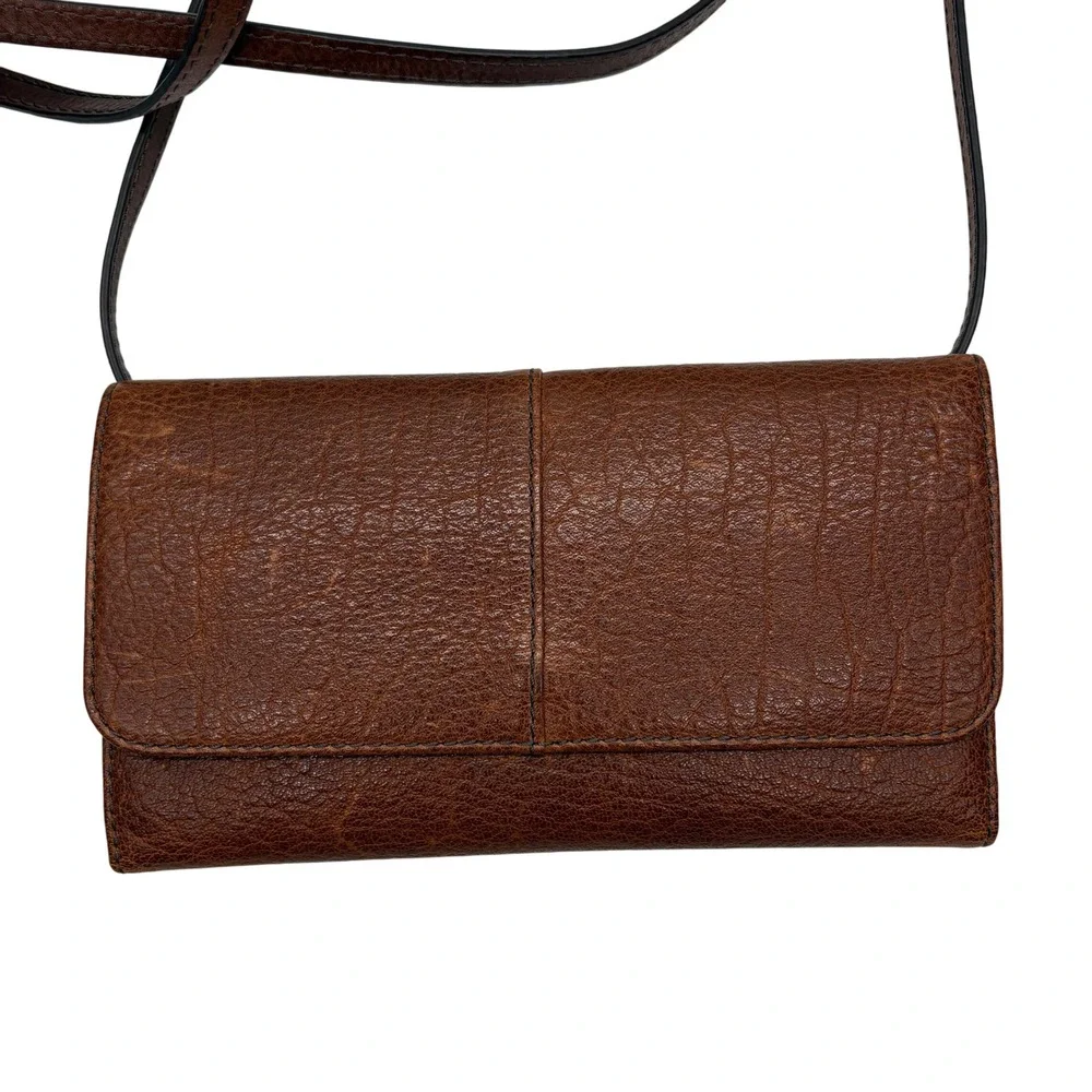 Fossil Brown Leather Crossbody Wallet Clutch Bag‎ Purse
